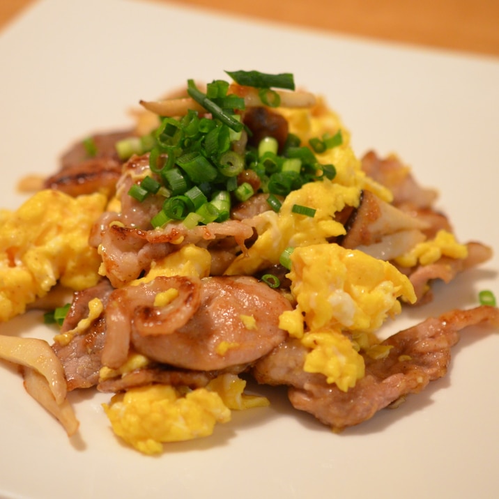 簡単☆エリンギと豚肉とたまごの炒め物